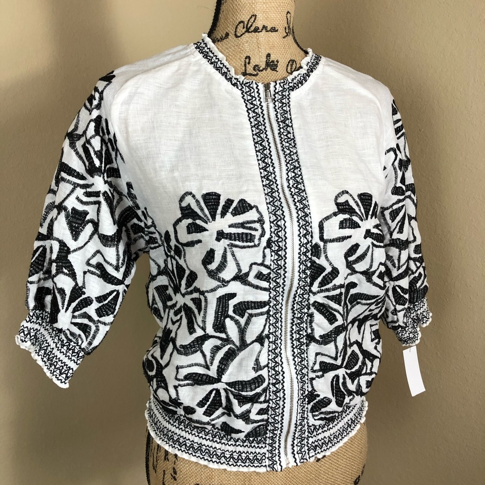 Chico’s Black White Embroidered Jacket Top 4